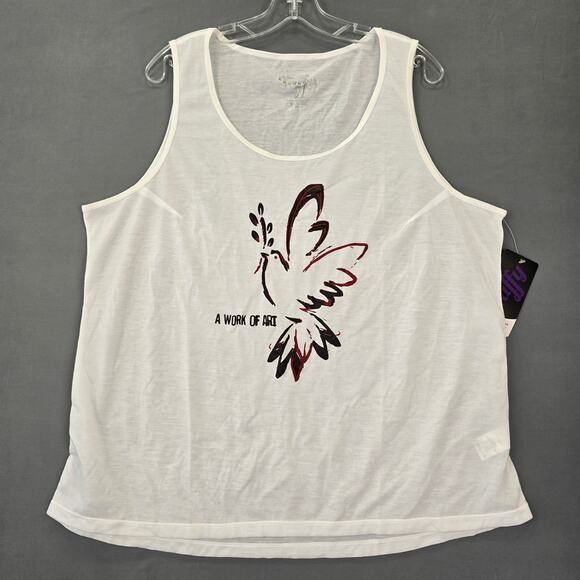 Taffy Activewear Sheer White Tank Top NEW Womens Plus Size 3X Dove Graphic Print - Picture 1 of 8